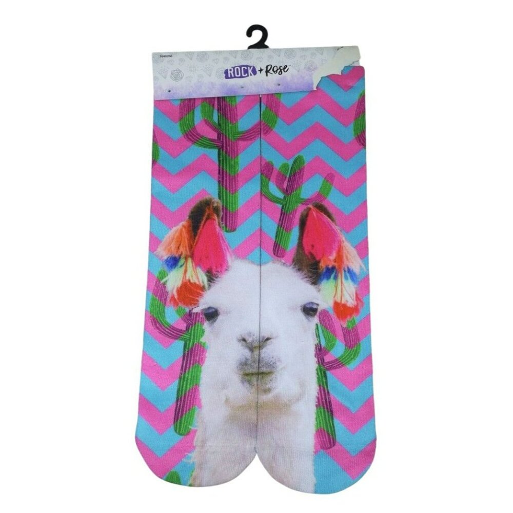 Cactus Llama Kids Christmas Holiday Festive Tube Socks Bright Pink Teal   JH888